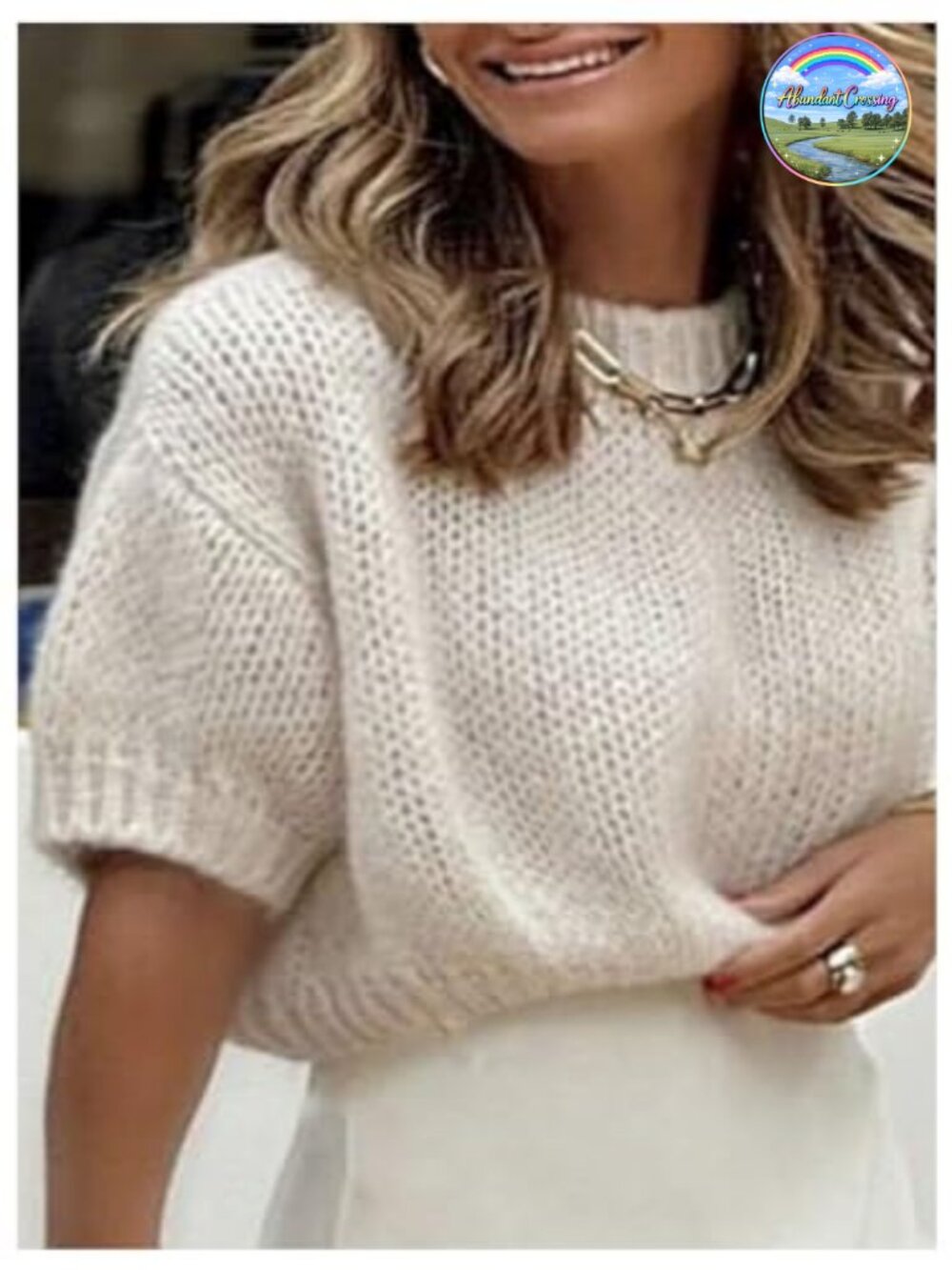 Women's Crop Pullover Sweater Short Sleeve Drop Shoulder Knit Top